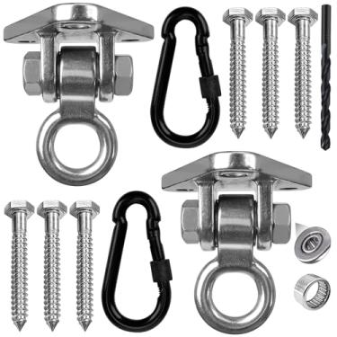 Imagem de Yyiwhmy Pacote com 2 suportes de cabide pesados, capacidade de 453 kg, suporte giratório de aço inoxidável 304 com gancho rosqueado, para balanço de varanda interna/externa, rede, anéis de academia