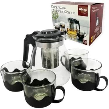 Imagem de Chaleira de vidro com infusor para cha e xicaras, elegante