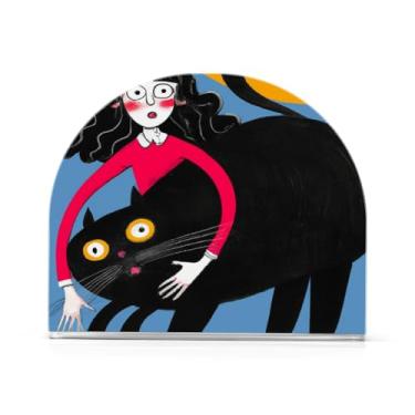Imagem de JUZIHAI Porta-guardanapos de gato preto gigante de desenho animado para mesa dispensador de guardanapo em pé de acrílico suporte de lenços de mesa independente para cozinha sala de jantar bar festa
