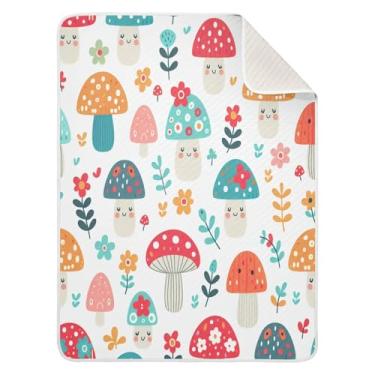 Imagem de Qilmy Cobertor de bebê com estampa de cogumelo fofo 76 x 101 cm, cobertor infantil de algodão macio para meninos e meninas, cobertor leve e quente para bebês e bebês recém-nascidos