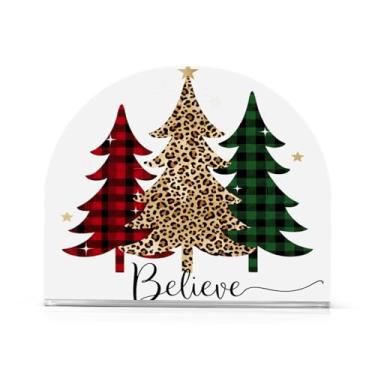 Imagem de JUZIHAI Suporte de guardanapo de árvores xadrez de Natal para mesa, dispensador de guardanapo de acrílico, suporte de lenços independente de mesa para cozinha, jantar, bar, festa, decoração de casa