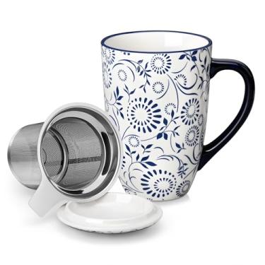 Imagem de vancasso SELENE Caneca de chá de porcelana com infusor e tampa, folhas soltas, tipo 03, lavável na lava-louças e no micro-ondas