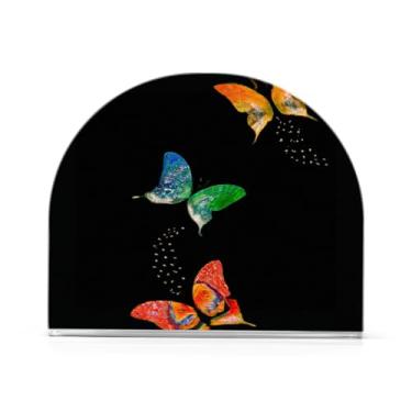Imagem de JUZIHAI Porta-guardanapos multicoloridos borboletas moscas para mesa dispensador de guardanapo em pé acrílico suporte de lenços de mesa independente para cozinha sala de jantar bar festa decoração de