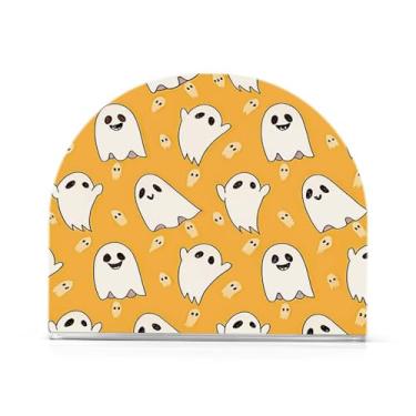 Imagem de JUZIHAI Lindo porta-guardanapos de Halloween Boo para mesa dispensador de guardanapos de acrílico para mesa suporte de lenços independente para cozinha sala de jantar bar festa decoração de casa