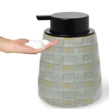 Imagem de QUXIJA Dispensador de sabonete líquido de cerâmica com bomba fácil de pressionar, dispensador de lavagem à mão para bancada de banheiro e pia de cozinha, 340 g (bomba de espuma cinza da fazenda 340 g)