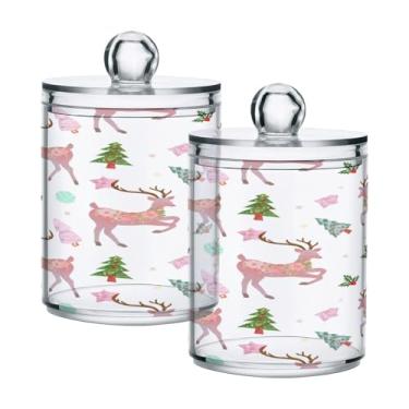 Imagem de Qilmy Pacote com 2 suportes de pontas de rena floral, frascos de boticário de 400 ml, vasilha organizadora de banheiro para cotonetes, bolas de algodão, almofadas de maquiagem, fio dental, sais de