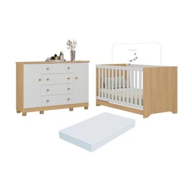 Imagem de Berço Americano 3 em 1 com Colchão Incluso e Cômoda 2 Portas 4 Gavetas Allegra Multimóveis MP4704