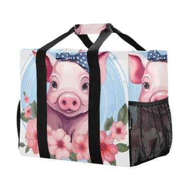 Imagem de ODAWA Cute Pig com laço durável bolsa diária para academia e compras de supermercado, Porco fofo com laço, One Size