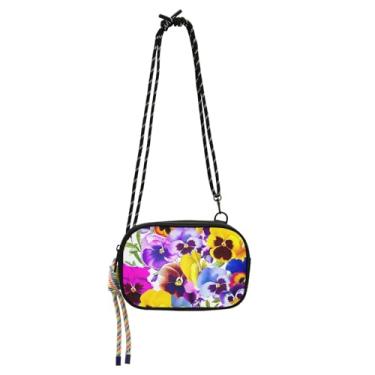 Imagem de ODAWA Bolsa tiracolo masculina Palm Leaves para telefone com alça ajustável, bolsa transversal pequena feminina, Flores de amor-perfeito coloridas 1, One Size
