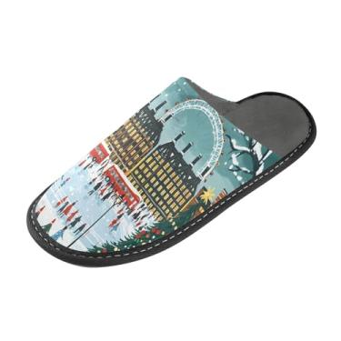 Imagem de ODAWA Pantufa feminina outono cachorro casa floresta chinelos masculinos inverno casa sapatos internos e externos, Cena de inverno em Londres, 4-5