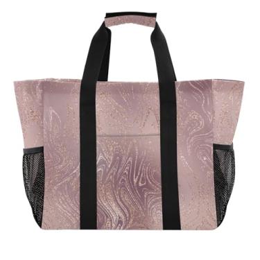 Imagem de ODAWA Sacola de viagem estética para mãe - Bolsa de praia de mármore degradê rosa dobrável impermeável à prova de areia