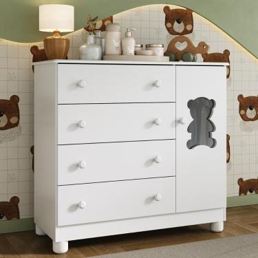 Imagem de Cômoda Infantil 95cm 1 Porta com Vidro e 4 Gavetas Fofura Multimóveis MP4484