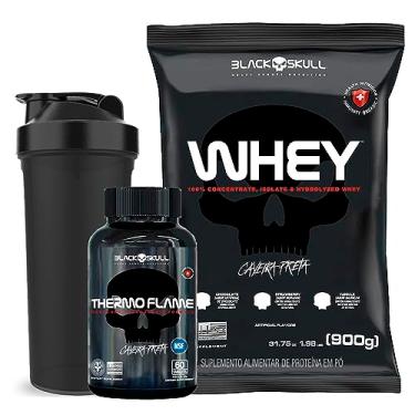 Imagem de Whey Protein Caveira Preta + Termogênico Thermo Flame + COQ - Black Skull (Morango)