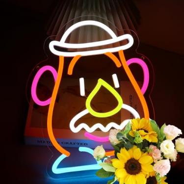 Imagem de AGJKSGH Placa neon de cabeça de batata clássica Mr Head Led batata fofa iluminada regulável LED neon para decoração de parede, caverna masculina, garagem, festa, bar, decoração de sala de jogos