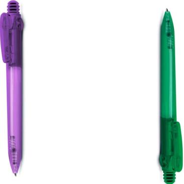 Imagem de Caneta Esferográfica Retrátil com Grip Antiderrapante, Escrita Azul, Plástico Translúcido, 10 Unidades, Design Executivo, Corpo Cilíndrico, para Escritório (Roxo e Verde)