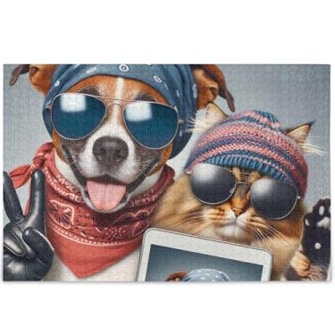 Imagem de Quebra-cabeça engraçado animal selfie cachorro gato adulto 500 peças cenário arte animal decoração paisagem quebra-cabeça personalizado elefante branco, 52 cm x 37,8 cm