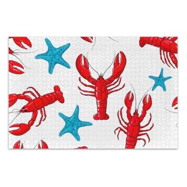 Imagem de Quebra-cabeça de lagosta vermelha estrela do mar azul 500 peças adultos família presentes de elefante branco presentes masculinos arte de decoração de casa exclusiva, 50 x 35 centímetros