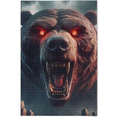 Imagem de Quebra-cabeça adulto personalizado urso monstro marrom 1000 peças presentes de elefante branco engraçado único divertido brinquedo adulto arte brinquedo pintura, 75 cm x 50 cm