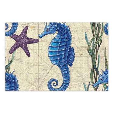 Imagem de Quebra-cabeças 500 peças presentes de elefante branco engraçado divertido brinquedo adulto flor estampa animal vintage cavalo-marinho azul, 51 x 35 centímetros