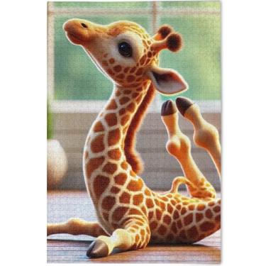 Imagem de Quebra-cabeça engraçado de girafa fofa para ioga, 1000 peças, decoração de casa para adultos, arte paisagem, quebra-cabeças, jogos tecnológicos, presentes, 75 x 50 cm