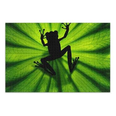 Imagem de Quebra-cabeça de folha verde sapo 500 peças para adultos jogo de brinquedo arte personalizado família divertido quebra-cabeça engraçado, 50 x 37 centímetros