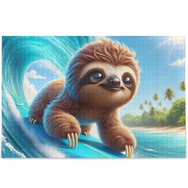 Imagem de Quebra-cabeça personalizado para surfe preguiça fofo 1000 peças para adultos presentes de elefantes brancos quebra-cabeça cena de outono jogo de arte, 75 x 50 cm