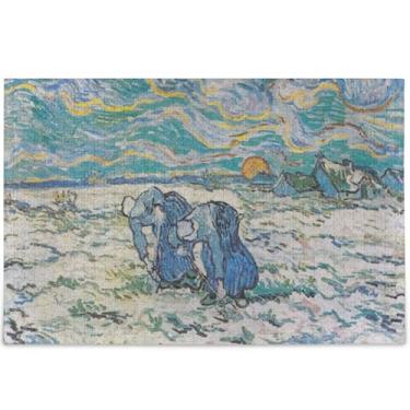 Imagem de Quebra-cabeça personalizado camponês escavação pôr do sol vangogh 500 peças adultos amantes presentes família quebra-cabeça colorido exclusivo decoração de pintura animal, 52 cm x 37,8 cm