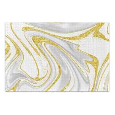 Imagem de Quebra-cabeças com design de mármore branco dourado 500 peças para pintura de arte floral adulto quebra-cabeça colorido elefante branco presentes engraçados, 51 x 35 centímetros