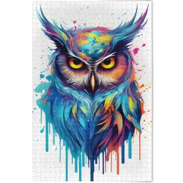 Imagem de Quebra-cabeça de penas de coruja coloridas personalizadas 500 peças de flores para adultos com estampa animal amantes de cenas de outono presentes de elefantes brancos, 52 x 37,8 cm