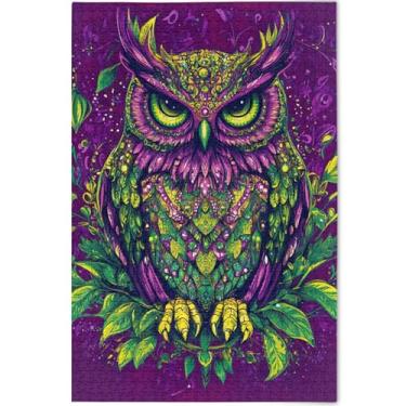 Imagem de Quebra-cabeça de coruja floral roxo 1000 peças adultos paisagem floral único colorido quebra-cabeça personalizado família amantes presentes, 75 cm x 50 cm