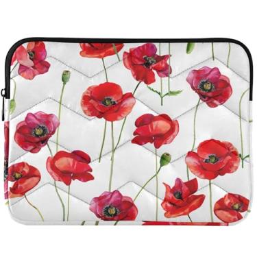 Imagem de Capa para notebook de papoulas escarlates em aquarela com estampa animal fofa capa protetora universal para laptop de 13 a 14 polegadas