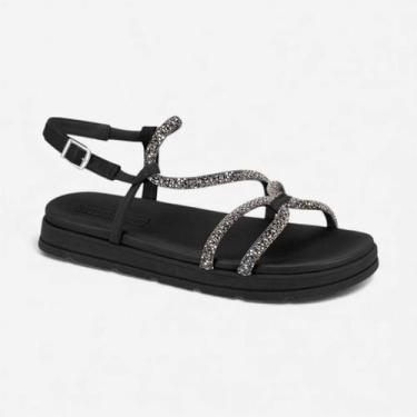 Imagem de Sandália Papete Moleca Com Strass Preta, Preto, 35