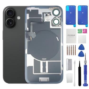 Imagem de Substituição de vidro traseiro 16 Plus com cabo flexível de carregamento sem fio e moldura da câmera Todas as peças para iPhone 16 Plus (6,7 polegadas, preto) Substituição do equipamento fita