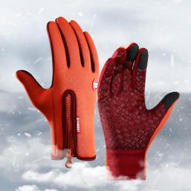 Imagem de Luvas de inverno para tela sensível ao toque masculinas e femininas, à prova de vento, à prova d'água, quentes, térmicas para ciclismo, caminhada, esqui, Laranja, G