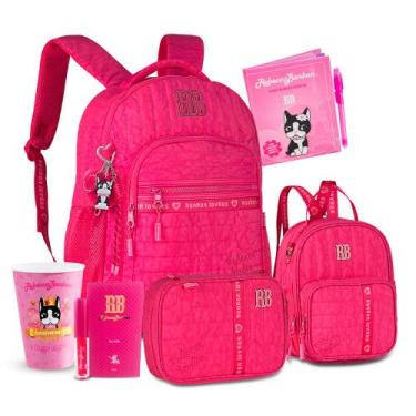 Imagem de Kit Mochila Estojo Lancheira RB Metalizado Acolchoada Nova - Rebecca B