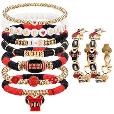 Imagem de Huquary Conjunto de brincos de pulseira de futebol para dia de jogo, joias esportivas empilháveis para futebol, pais, mães, treinadores, fãs, presentes, 0.39, argila macia, liga de zinco, Sem Pedra