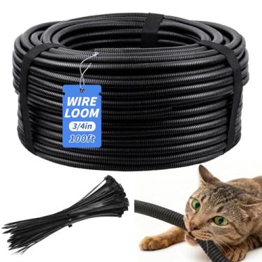 Imagem de Tubo de tear de fio dividido de 30 m, tubo protetor de fio de 0,9 cm, capas de cabo de conduíte flexível de fio automotivo com 20 abraçadeiras para proteção de cabos elétricos automotivos marítimos RV