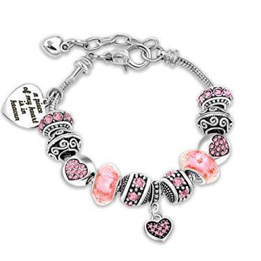 Imagem de Pulseira feminina com pingente de cobra amor com contas de cristal - A Piece of My Heart is in Heaven Memorial Gifts, 22cm length - 8.6 inch, Metal, Cristal