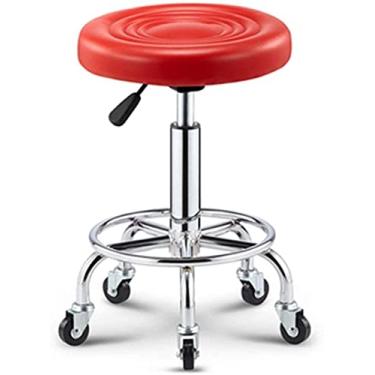 Imagem de Banqueta de bar Banquetas de bar cadeira de beleza com rodas fácil de montar banquinho de couro PU para barbearias restaurante loja caixa cadeira (cor: vermelho tamanho: 33 42-52 cm) (vermelho 2)