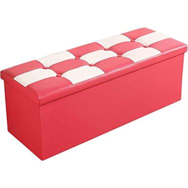 Imagem de YTGDBDG Banco de armazenamento de couro otomano com fivela de massagem, pufe de poliuretano para quarto e corredor, banquinho retangular com assento