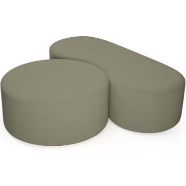 Imagem de Kit Puff Redondo Lola e Puff Recamier Orgânico Orbit W01 Bouclê Oliva - Lyam Decor