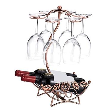 Imagem de Rack de vinho simples mesa independente empilhável copo de vinho rack de metal bancada 2 garrafas de vinho suporte de exibição para adega de despensa de cozinha (cor: bronze tamanho: 2 garrafas