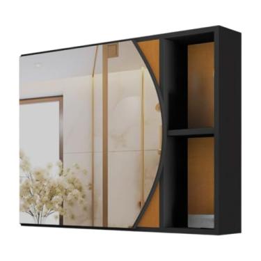 Imagem de Armário Aéreo de Banheiro com Espelheira – 1 Porta e Nicho, Armazenamento Organizado para Higiene e Cosméticos Doméstico (Preto Flex)