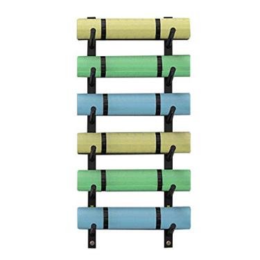 Imagem de SGeneE Suporte de tapete de ioga de 6 níveis, prateleira de parede preta de rolo de espuma de metal, suporte de exibição vertical para ioga, sala de treino de estúdio,