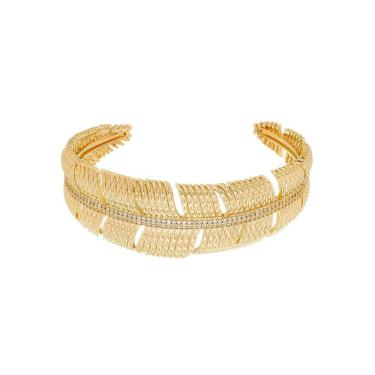 Imagem de Bracelete Dourado De Pena Cravejado De Zircônia
