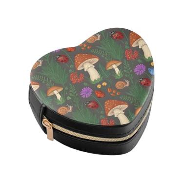 Imagem de Burbuja Caixa de joias com cogumelos caracóis em forma de coração, mini estojo de joias de viagem para mulheres e meninas, estojo portátil organizador de armazenamento para brincos, anéis, colares e