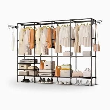 Imagem de Arara Roupeiro Guarda Roupa Grande Portátil Cabideiro Sapateira Organizador Multiuso Roupas Sapatos 2/3/4 Divisórias(4 Divisórias)