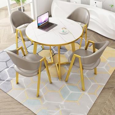Imagem de Conjunto de mesa e cadeira de clube de recepção de escritório, mesa de negociação, mesa de centro com cadeira, pequenas mesas de conferência, conjunto de mesa de jantar para 4 (cor: 46, tamanho: 31,4