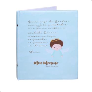 Imagem de Álbum Fotográfico 20x25 para 80 Fotos BATISMO AZUL Santo Anjo Bebê Infantil Batizado