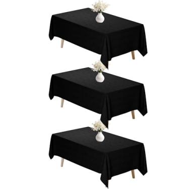 Imagem de Fixwal Toalha de mesa preta retangular 152 x 251 cm, pacote com 3 toalhas de mesa de tecido de poliéster de 1,8 m, capas de mesa retangulares para festas, banquete, jantar, aniversário, casamento